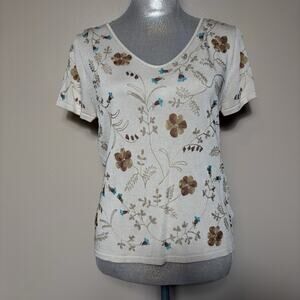 Sigrid Olsen Womens Silk Blend Short Sleeve Shirt Size M Y2K Cottagecore
